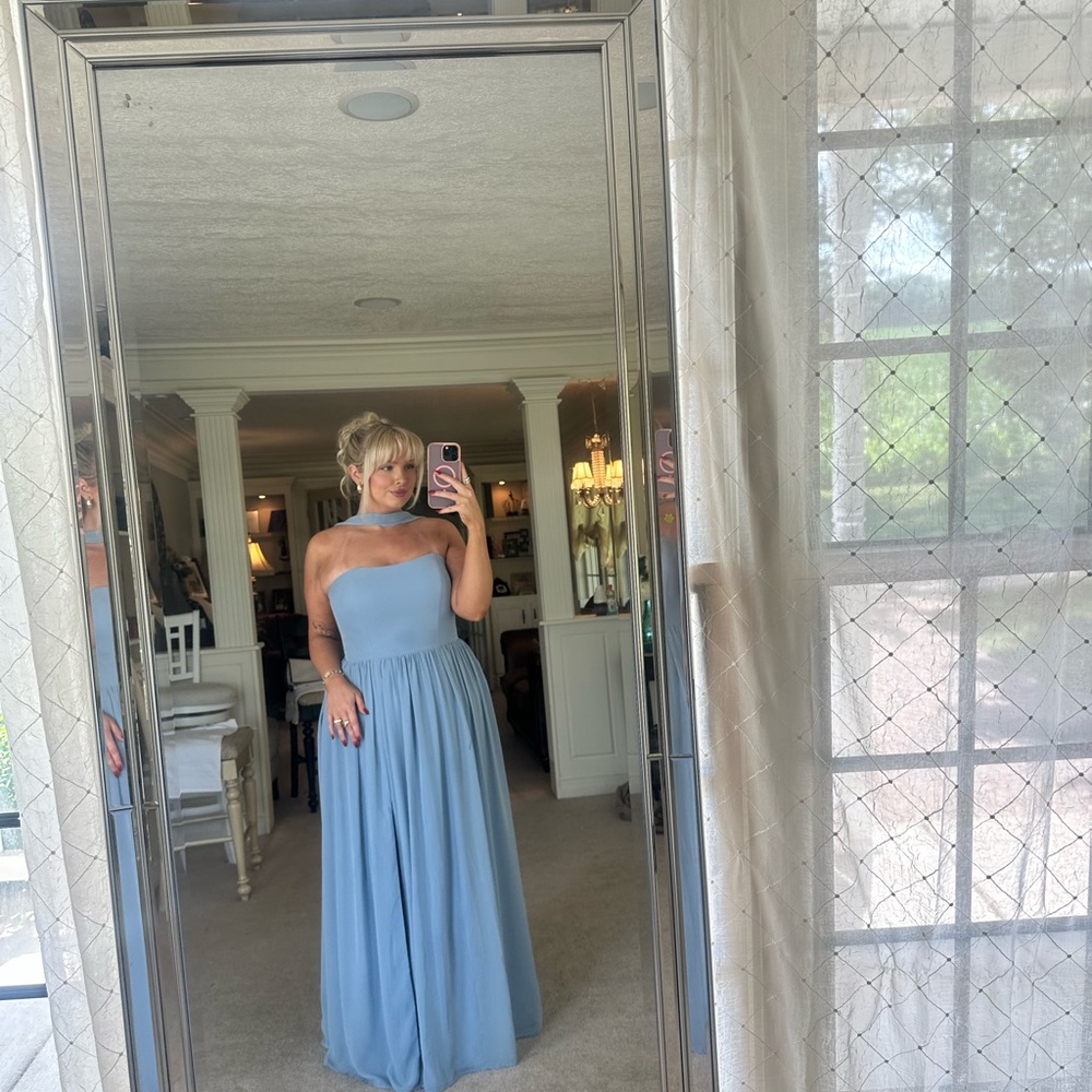 Azazie Dusty Blue Elegant Strapless Gown chiffon